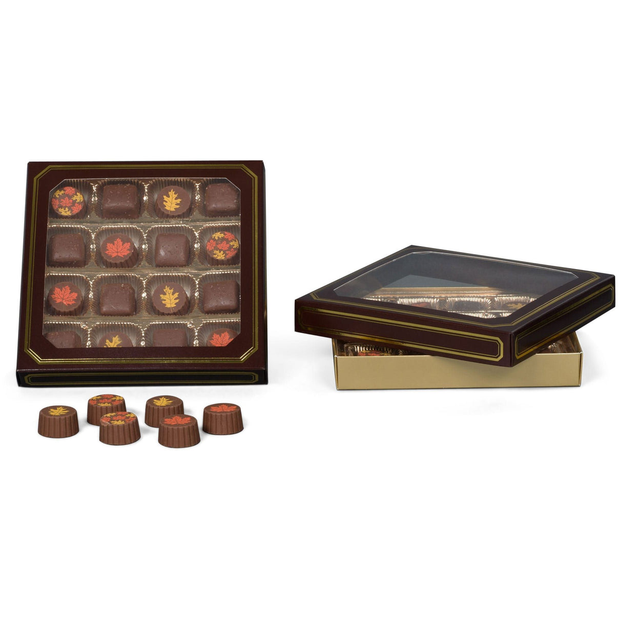 Brown Window/Gold Trim - Candy Box Lid - (16 oz x 2 Layers) 7-3/4 x 7-3/4 x 1-1/8"
