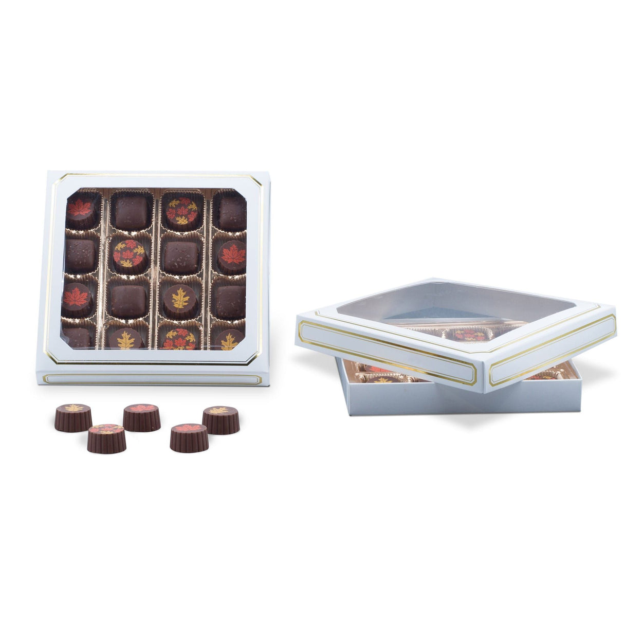 White Window/Gold Trim - Candy Box Lid - (16 oz) 7-3/4 x 7-3/4 x 1-1/8"