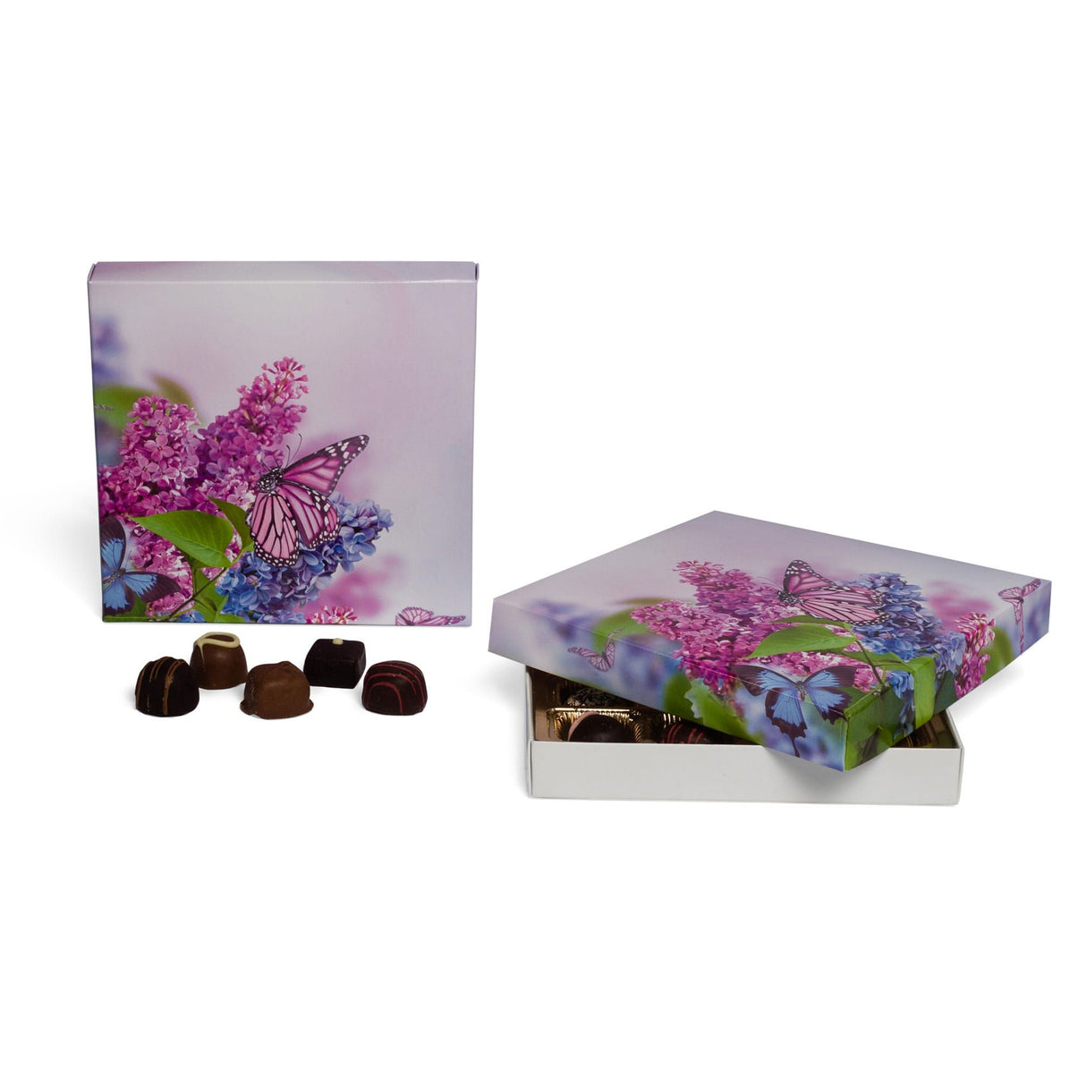 Butterfly & Flowers - Candy Box Lid - (16 oz) 7-3/4 x 7-3/4 x 1-1/8"