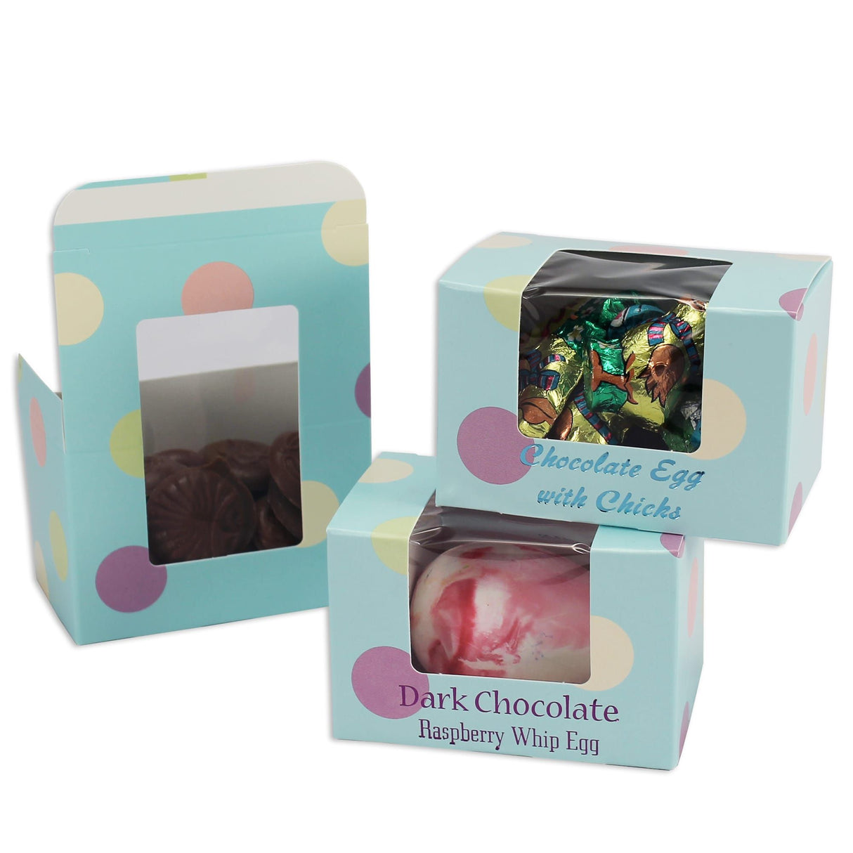 Turquoise - Polka Dots - Egg Mold Candy Box - (1/4 lb) 3-5/8 x 2-3/8 x 2-3/8"