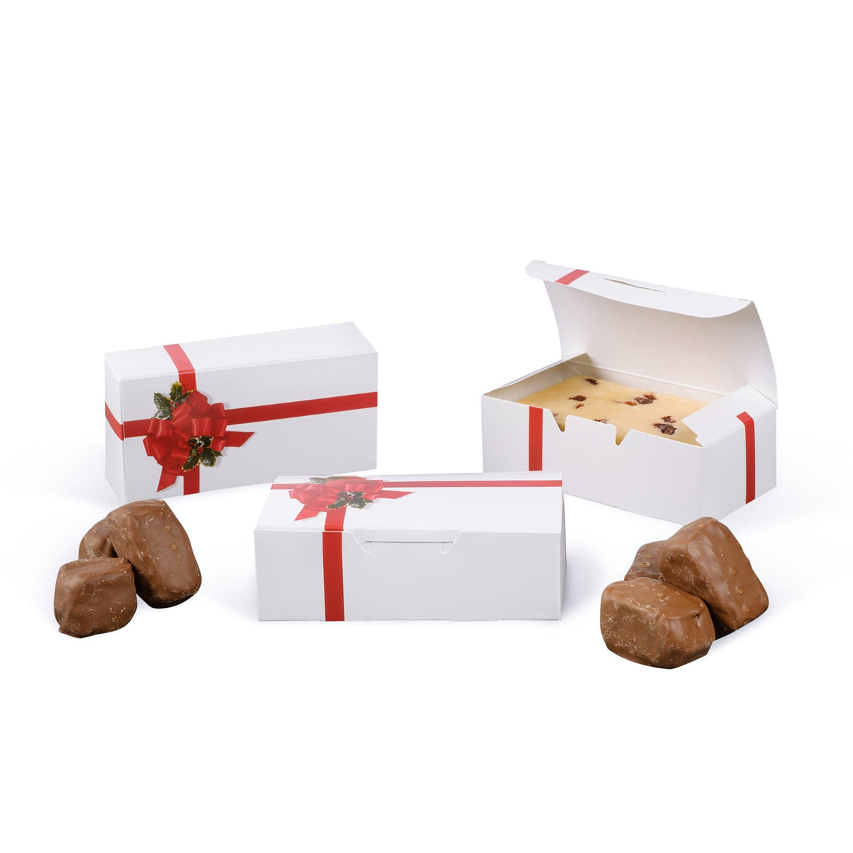 Ribbon n Holly - Folding Candy Box - (1/2 lb) 5-1/2 x 2-3/4 x 1-3/4"