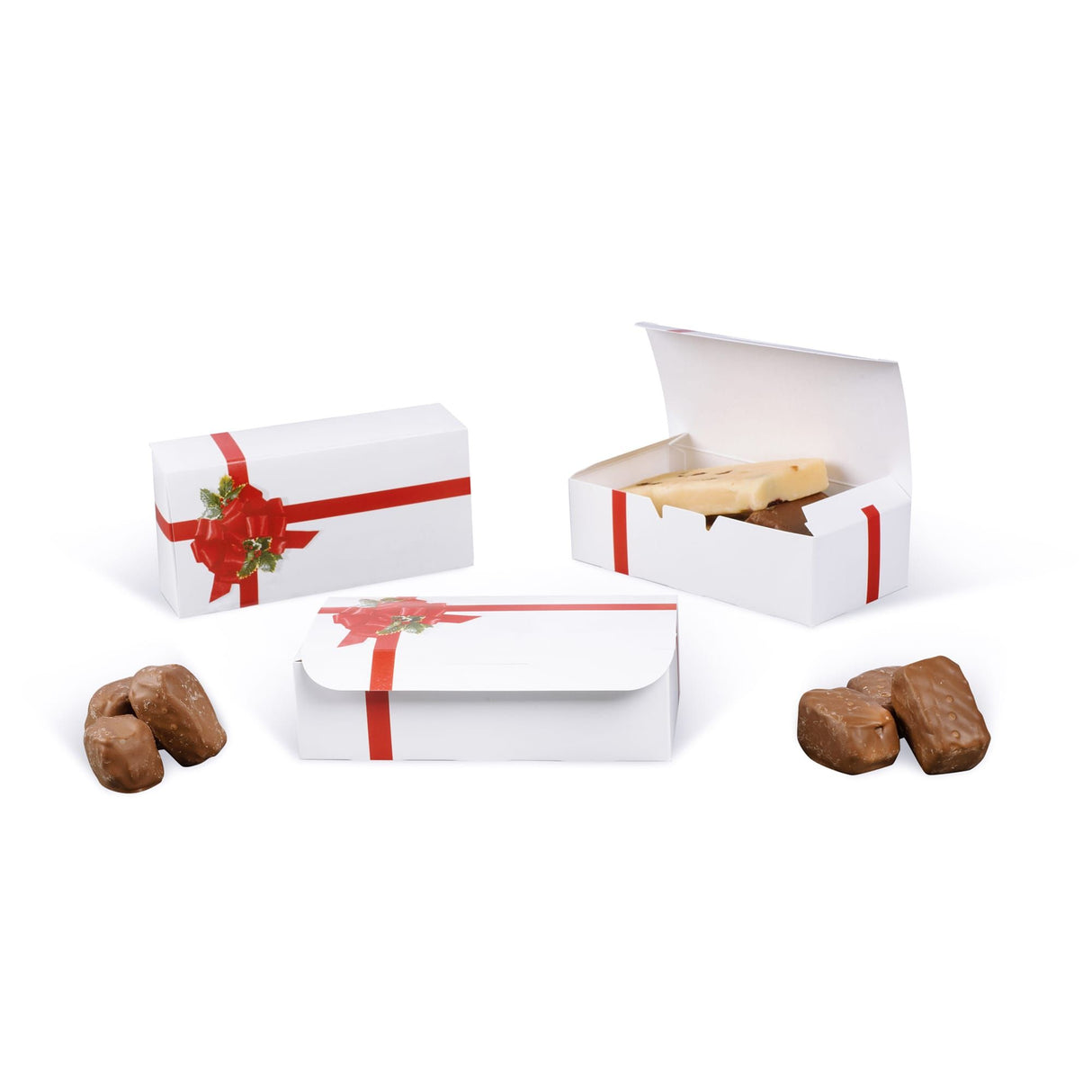 Ribbon n Holly - Folding Candy Box - (1 lb) 7 x 3-3/8 x 2"