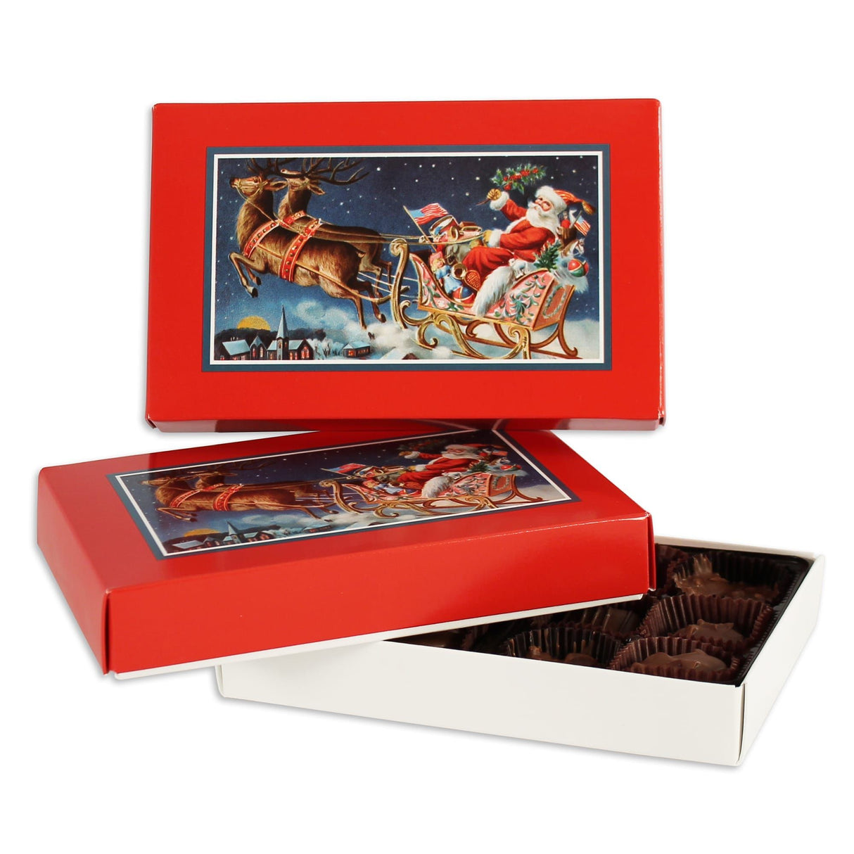 Santa's Sleigh - Candy Box Lid - (1/2 lb) 7-1/8 x 4-1/2 x 1-1/8"