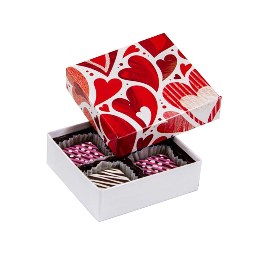 Valentine Hearts / White Base - Rigid Candy Box - Lid & Base - (1/8 lb) 3-1/2 x 3-1/4 x 1-1/8"