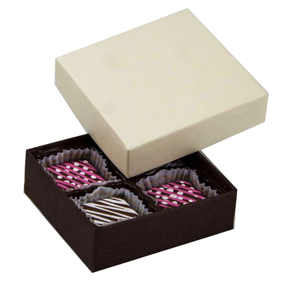Cream / Coffee Base - Rigid Candy Box - Lid & Base - (1/8 lb) 3-1/2 x 3-1/4 x 1-1/8"