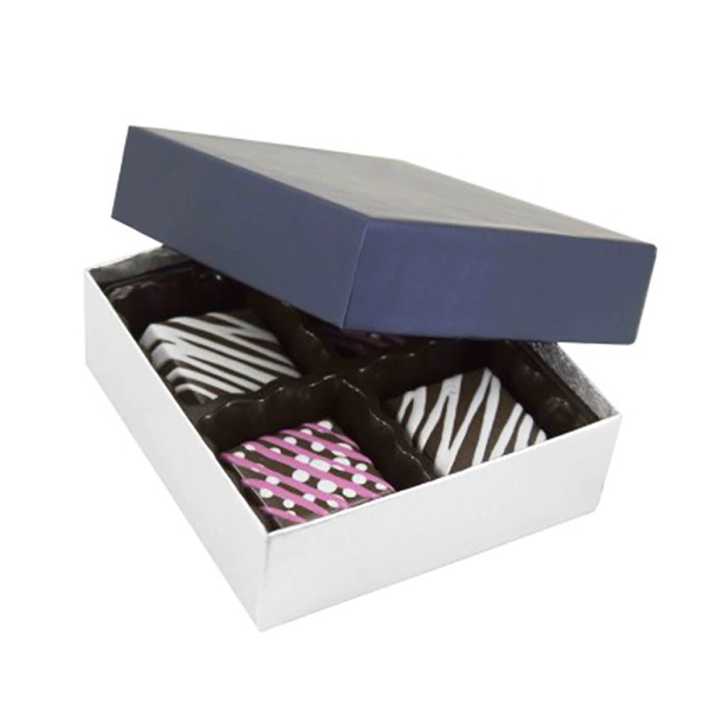 Sapphire Blue / Silver Silk - Rigid Candy Box - Lid & Base - (1/8 lb) 3-1/2 x 3-1/4 x 1-1/8"