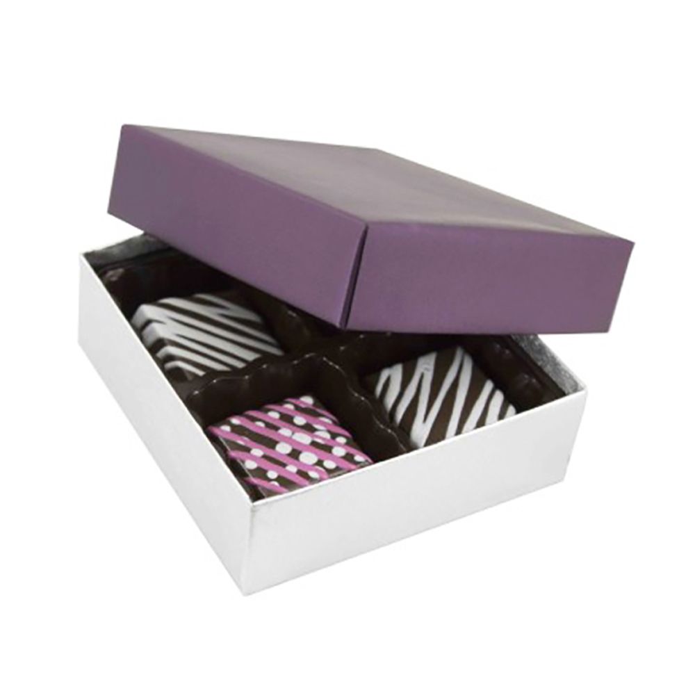 Plum / Silver Silk Base - Rigid Candy Box - Lid & Base - (1/8 lb) 3-1/2 x 3-1/4 x 1-1/8"