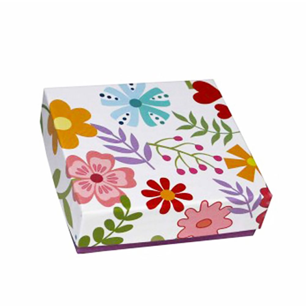 Spring Flowers - Lilac Base - Rigid Candy Box - Lid & Base - (1/8 lb) 3-1/2 x 3-1/4 x 1-1/8"