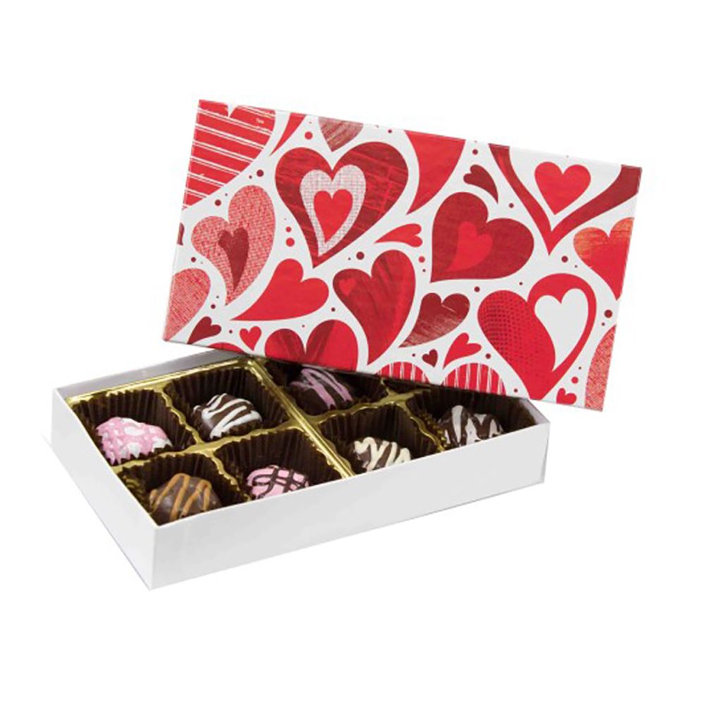 Valentine Hearts / White Base - Rigid Candy Box - Lid & Base - (1/4 lb) 6-1/2 x 3-1/2 x 1-1/8"