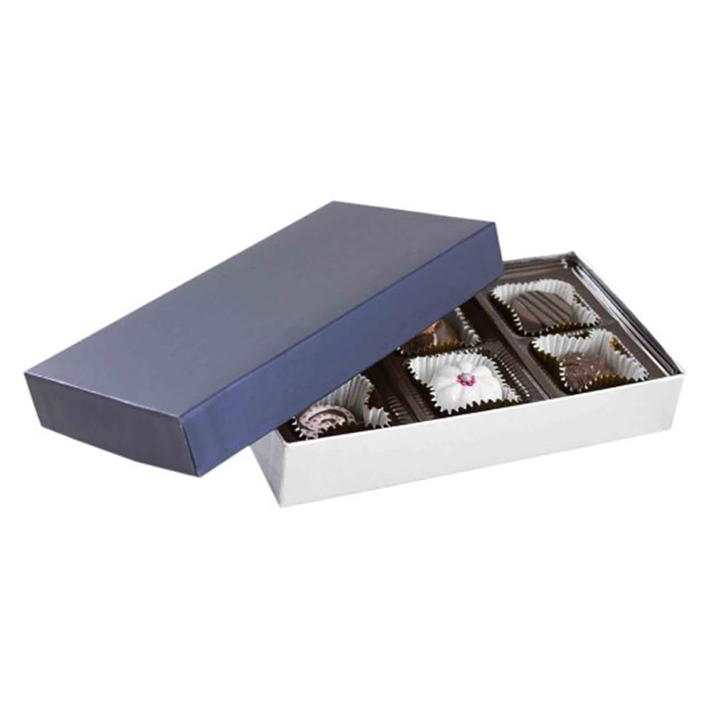 Sapphire Blue / Silver Silk - Rigid Candy Box - Lid & Base - (1/4 lb) 6-1/2 x 3-1/2 x 1-1/8"