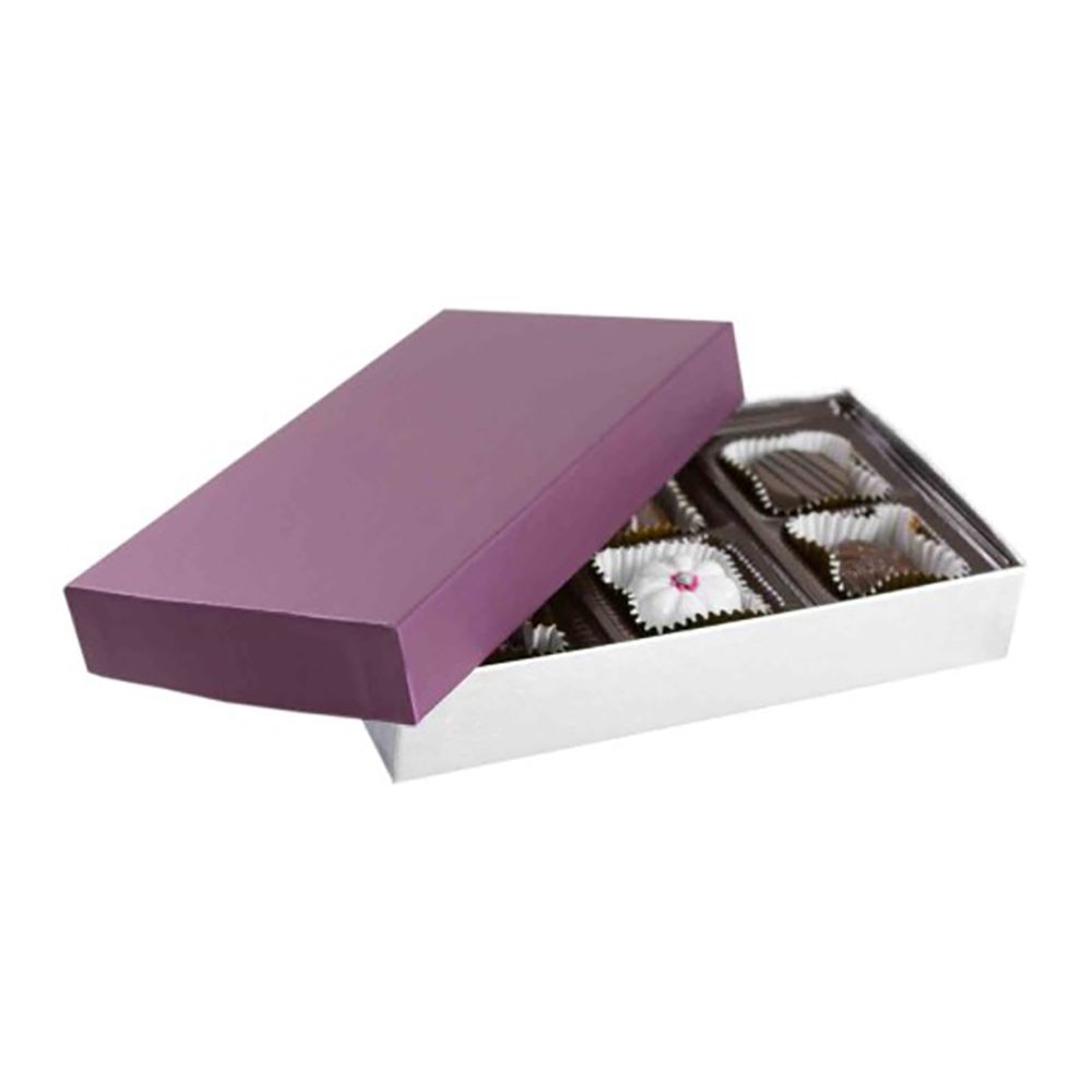 Plum / Silver Silk Base - Rigid Candy Box - Lid & Base - (1/4 lb) 6-1/2 x 3-1/2 x 1-1/8"