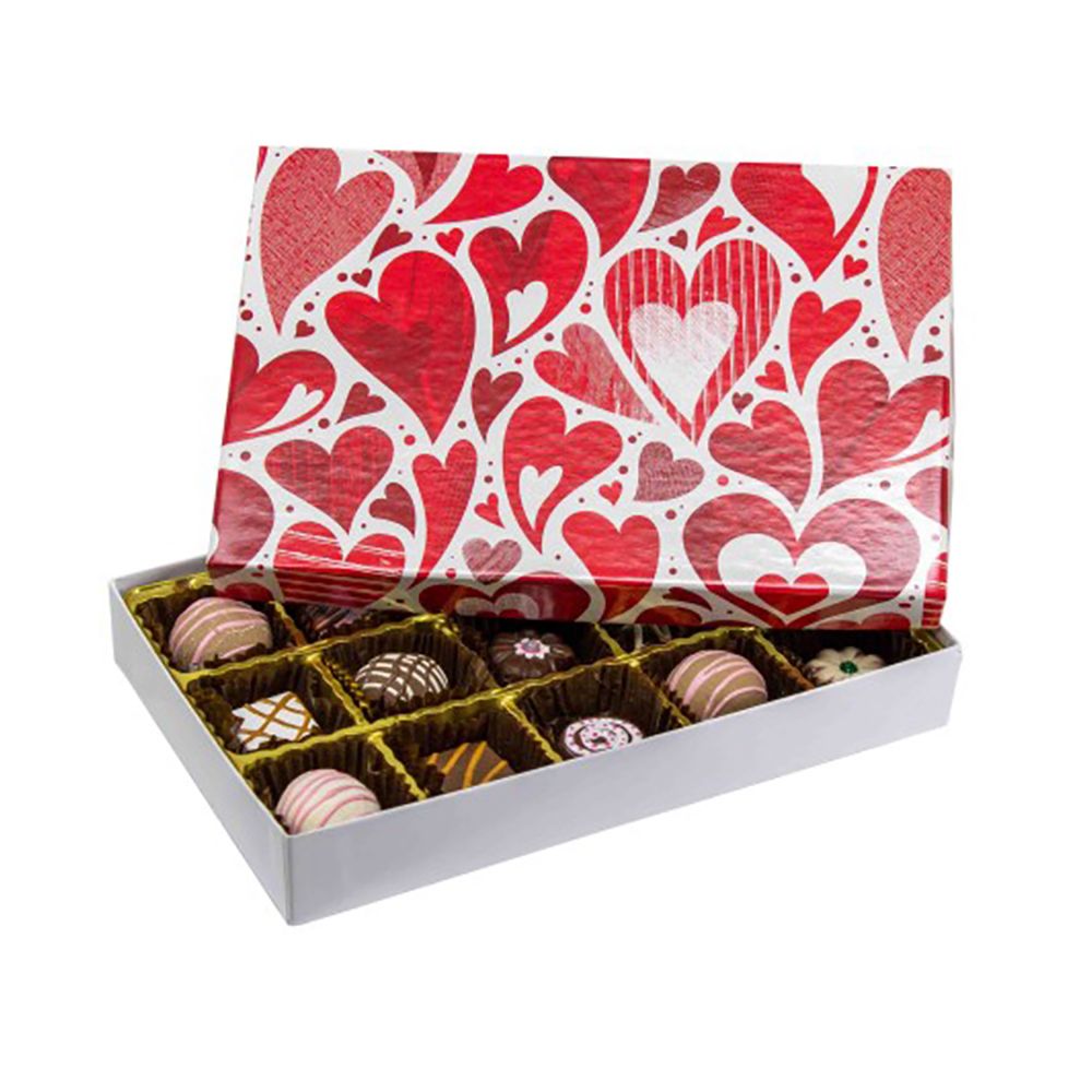 Valentine Hearts / White Base - Rigid Candy Box - Lid & Base - (1/2 lb) 8-1/8 x 5-1/4 x 1-1/8"
