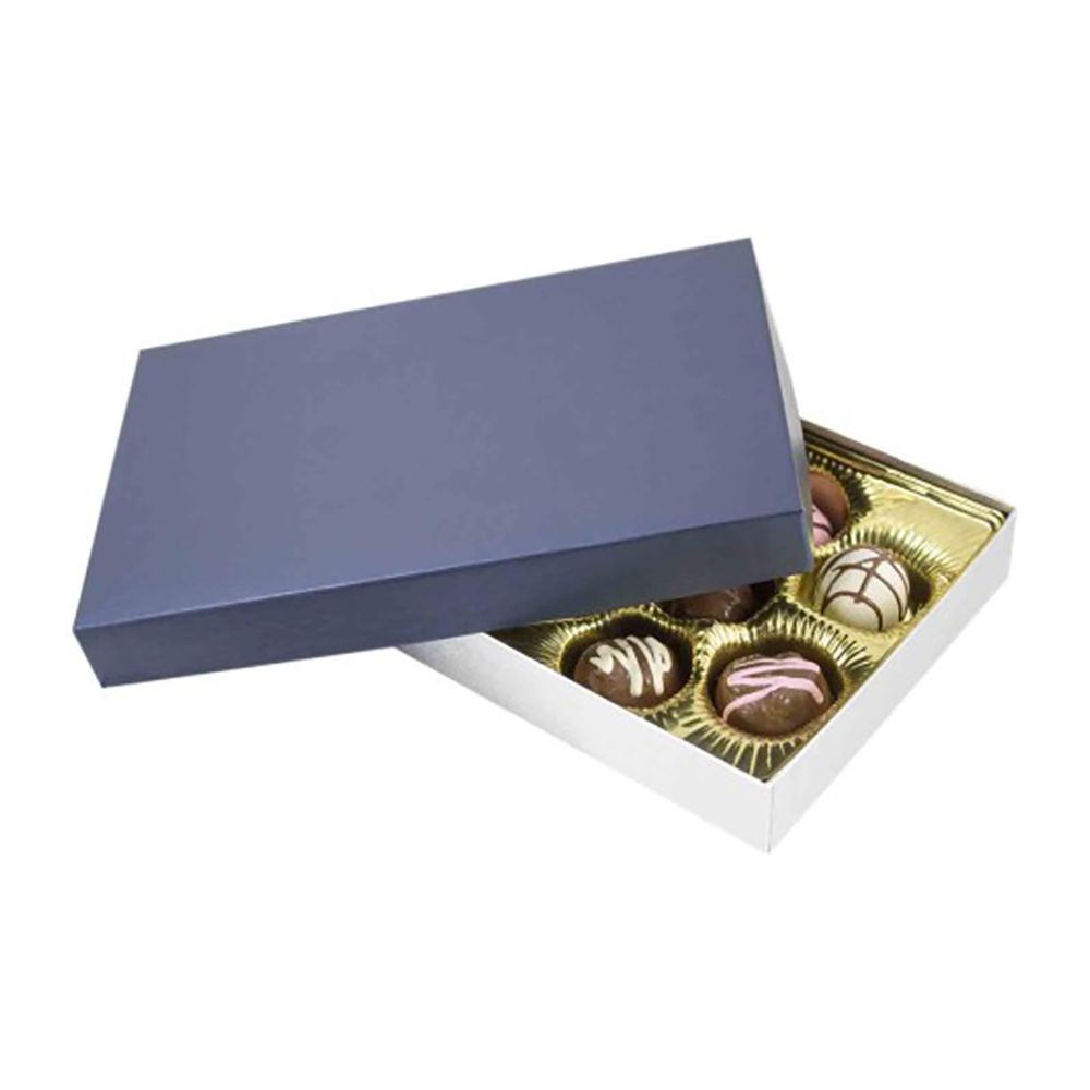 Sapphire Blue / Silver Silk - Rigid Candy Box - Lid & Base - (1/2 lb) 8-1/8 x 5-1/4 x 1-1/8"