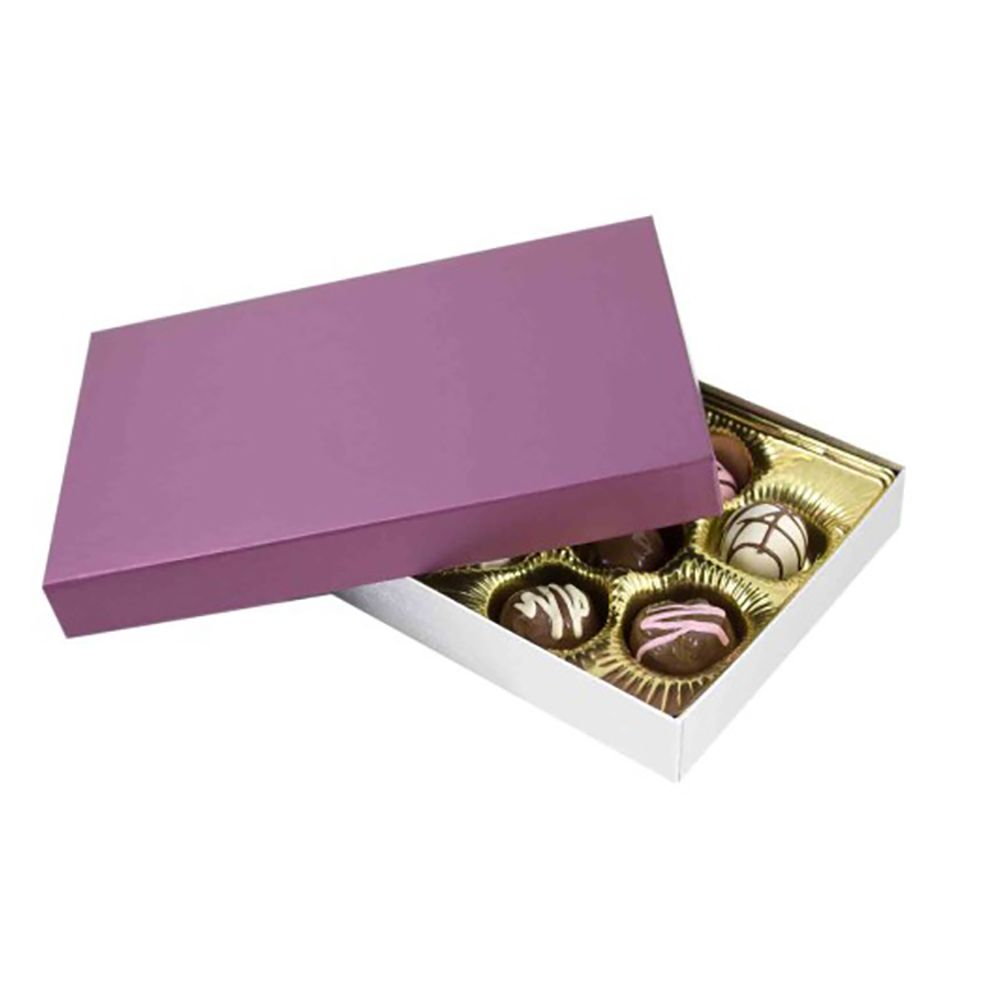 Plum / Silver Silk Base - Rigid Candy Box - Lid & Base - (1/2 lb) 8-1/8 x 5-1/4 x 1-1/8"