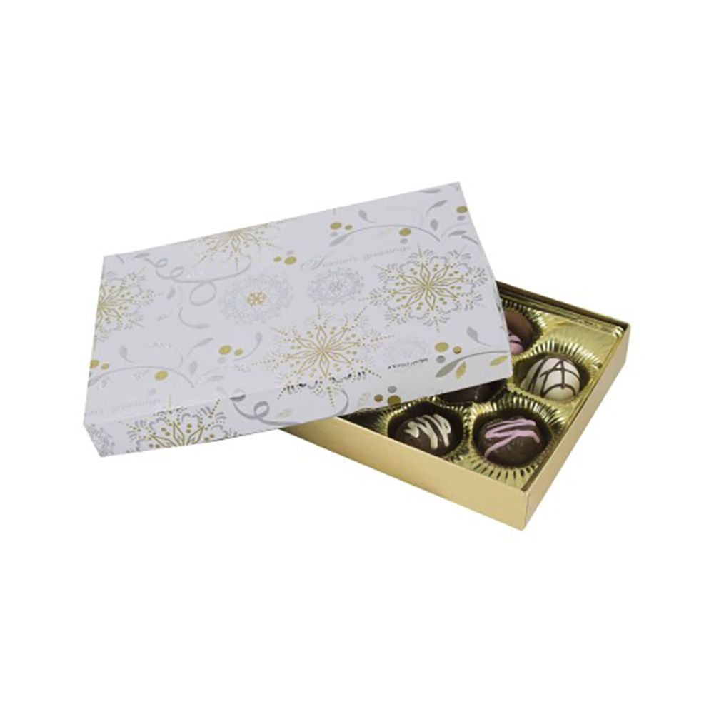 Gold & Silver Snowflake - Rigid Candy Box - Lid & Base - (1/2 lb) 8-1/8 x 5-1/4 x 1-1/8"