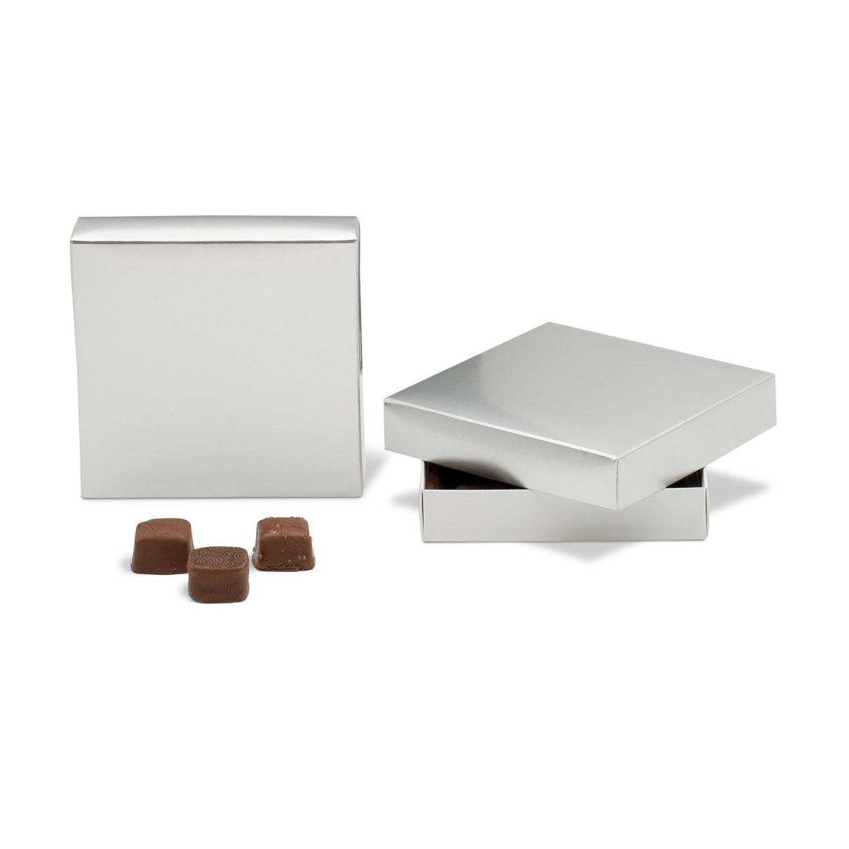 Silver - Candy Box Lid - (8 oz x 2 Layers) 5-3/4 x 5-3/4 x 1-1/8"