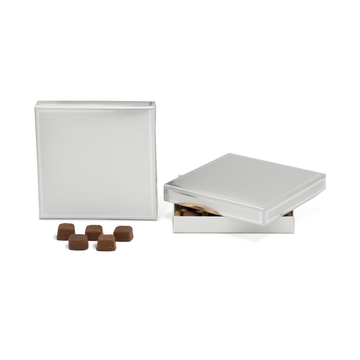 Silver/Silver Trim - Candy Box Lid - (16 oz) 7-3/4 x 7-3/4 x 1-1/8"