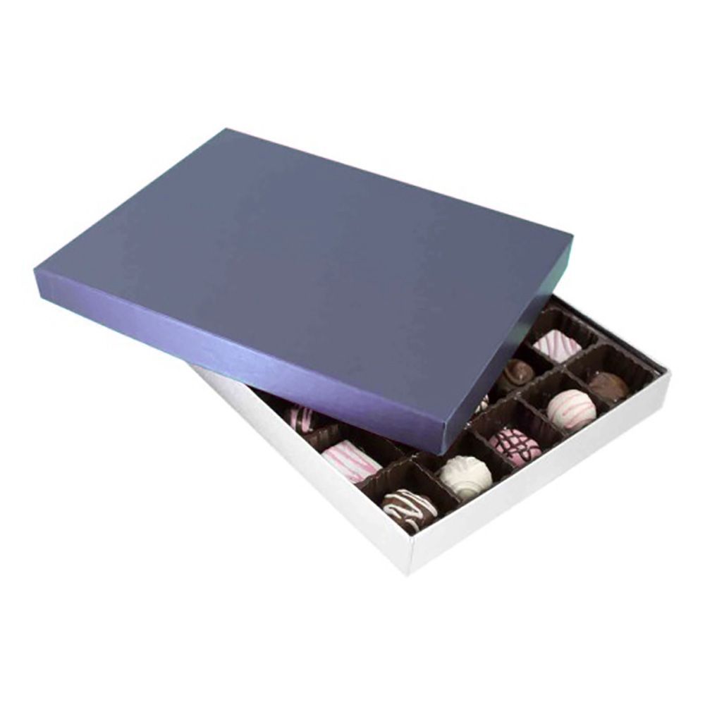 Sapphire Blue / Silver Silk - Rigid Candy Box - Lid & Base - (1 lb) 10-1/2 x 8-1/8 x 1-1/8"