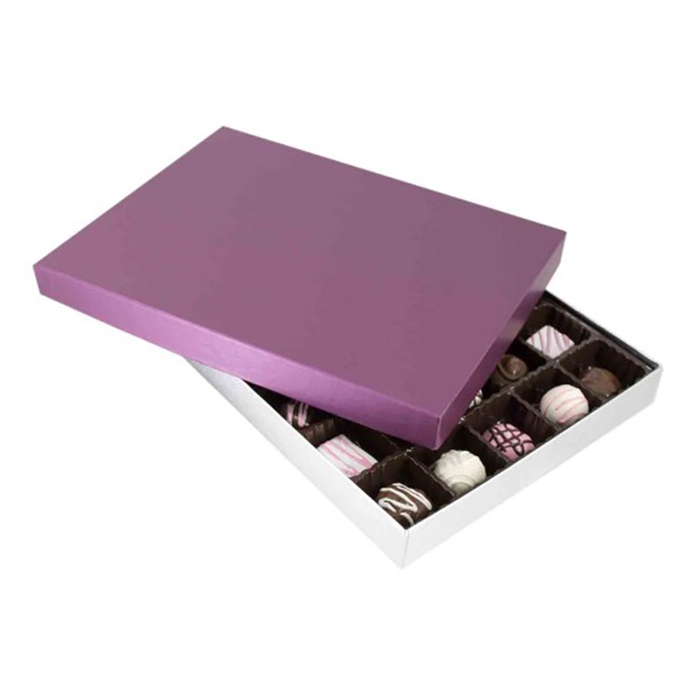 Plum / Silver Silk Base - Rigid Candy Box - Lid & Base - (1 lb) 10-1/2 x 8-1/8 x 1-1/8"