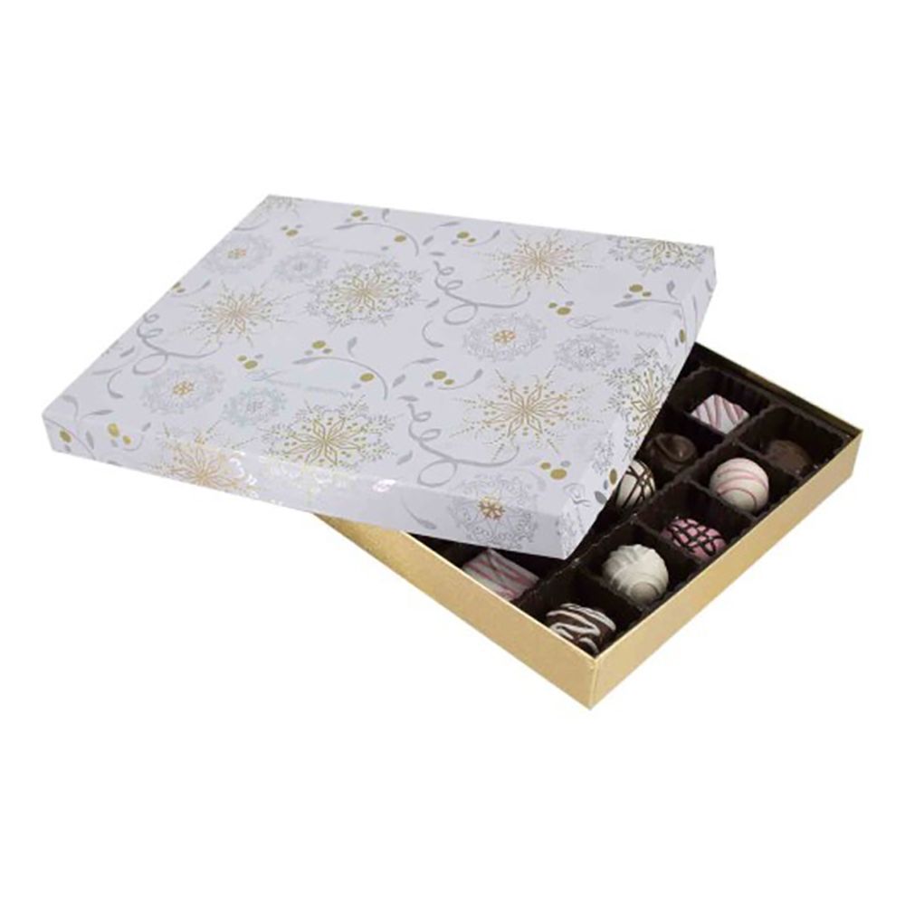 Gold & Silver Snowflake - Rigid Candy Box - Lid & Base - (1 lb) 10-1/2 x 8-1/8 x 1-1/8"