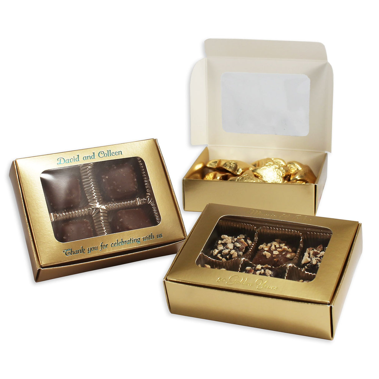 Gold Foil - with Window - Die Cut Candy Box - (1/4 lb) 4-9/16 x 3-9/16 x 1-1/4"