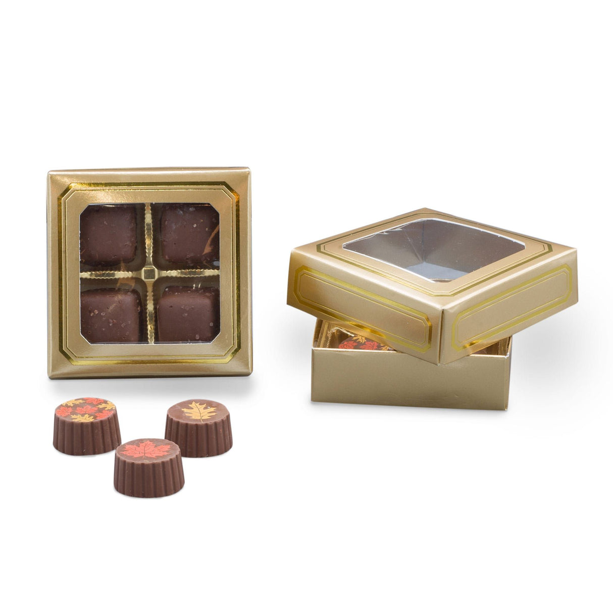 Gold Window/Gold Trim - Candy Box Lid - (3 oz x 2 Layers) 3-11/16 x 3-11/16 x 1-1/8"