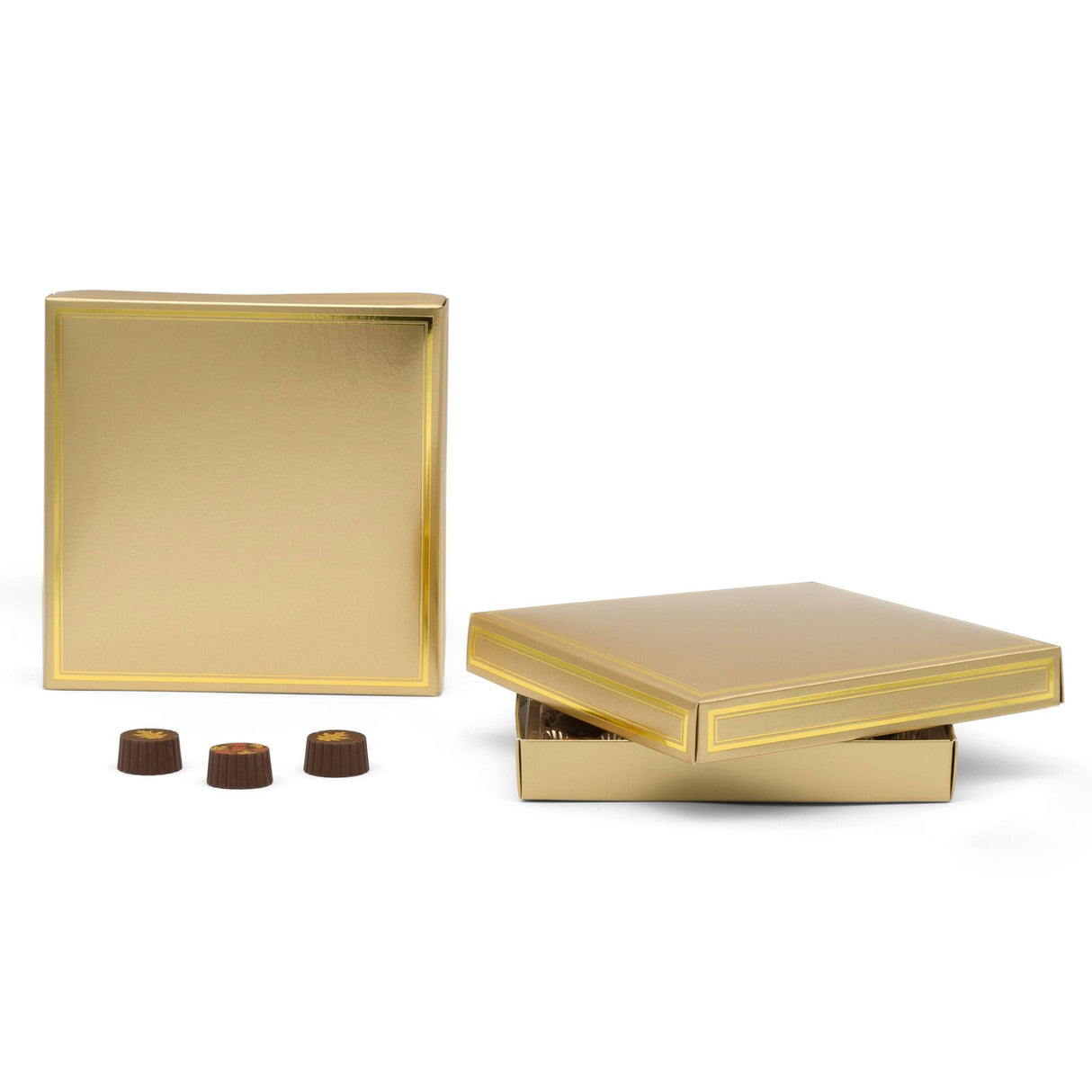 Gold/Gold Trim - Candy Box Lid - (16 oz) 7-3/4 x 7-3/4 x 1-1/8"