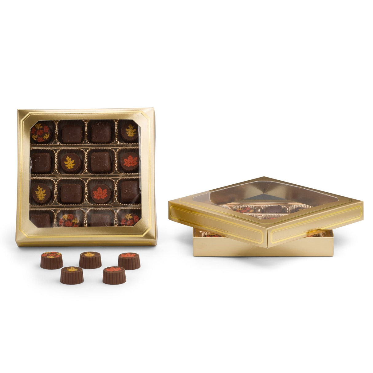 Gold Window/Gold Trim - Candy Box Lid - (16 oz x 2 Layers) 7-3/4 x 7-3/4 x 1-1/8"