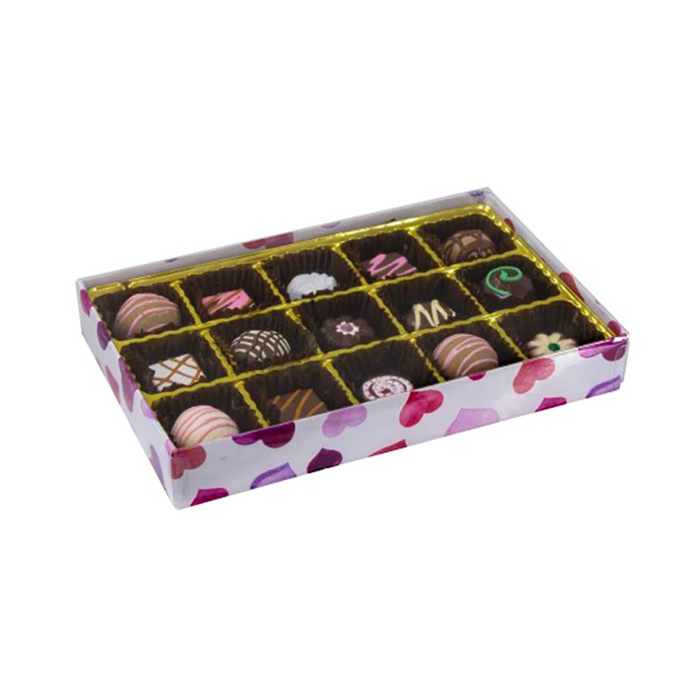 Watercolor Valentine Hearts - Clear Lid - Rigid Candy Box - Lid & Base - (1/2 lb) 8-1/8 x 5-1/4 x 1-1/8"