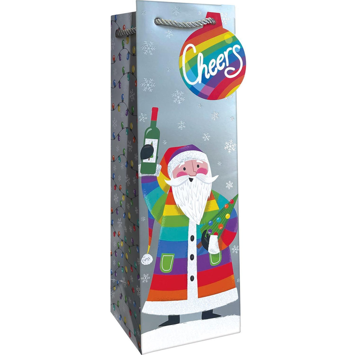 Rainbow Santa - Wine Bag - 4-1/2 x 4-1/2 x 14"