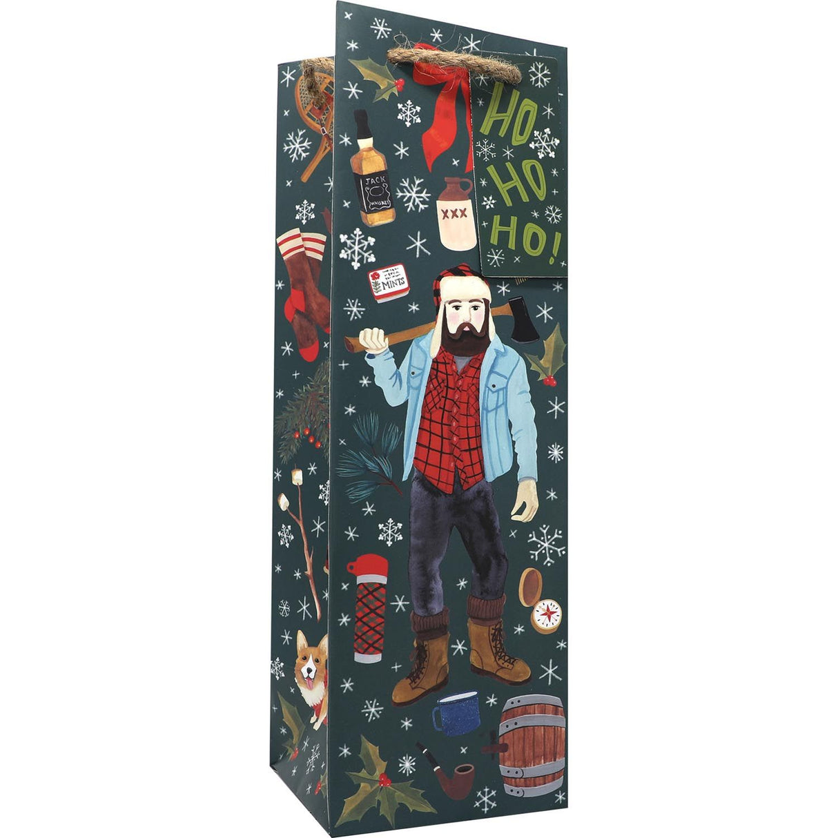 Winter Lumberjack - Wine Bag - 4-1/2 x 4-1/2 x 14"