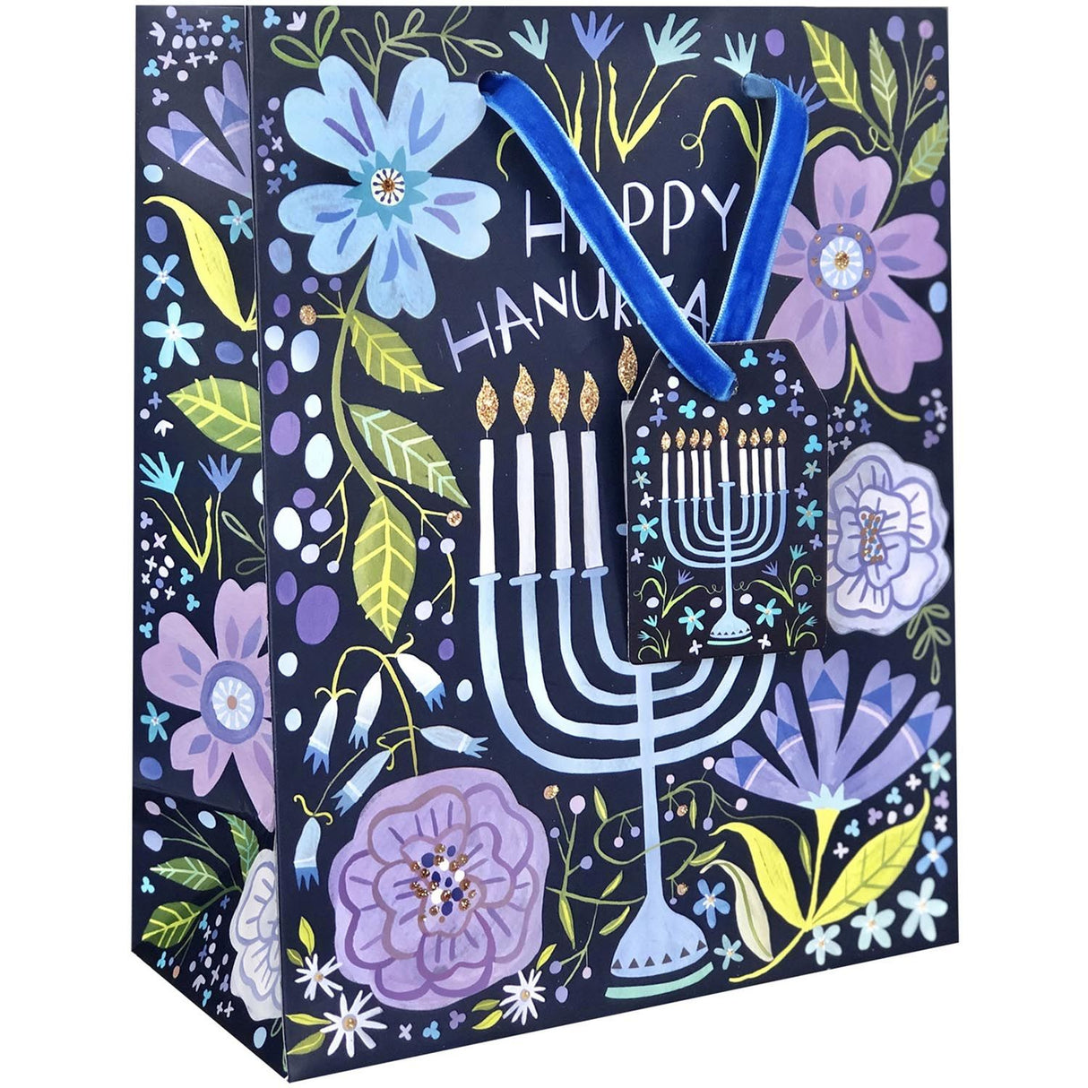 Floral Menorah - Gift Bag - 8 x 4 x 10"