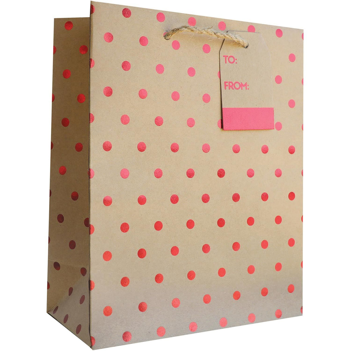 Red Dots on Kraft - Gift Bag - 8 x 4 x 10"