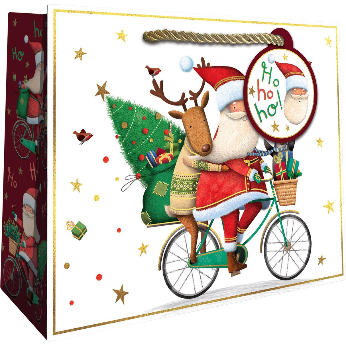 Santa Bicycle - Gift Bag - 10 x 4 x 8"