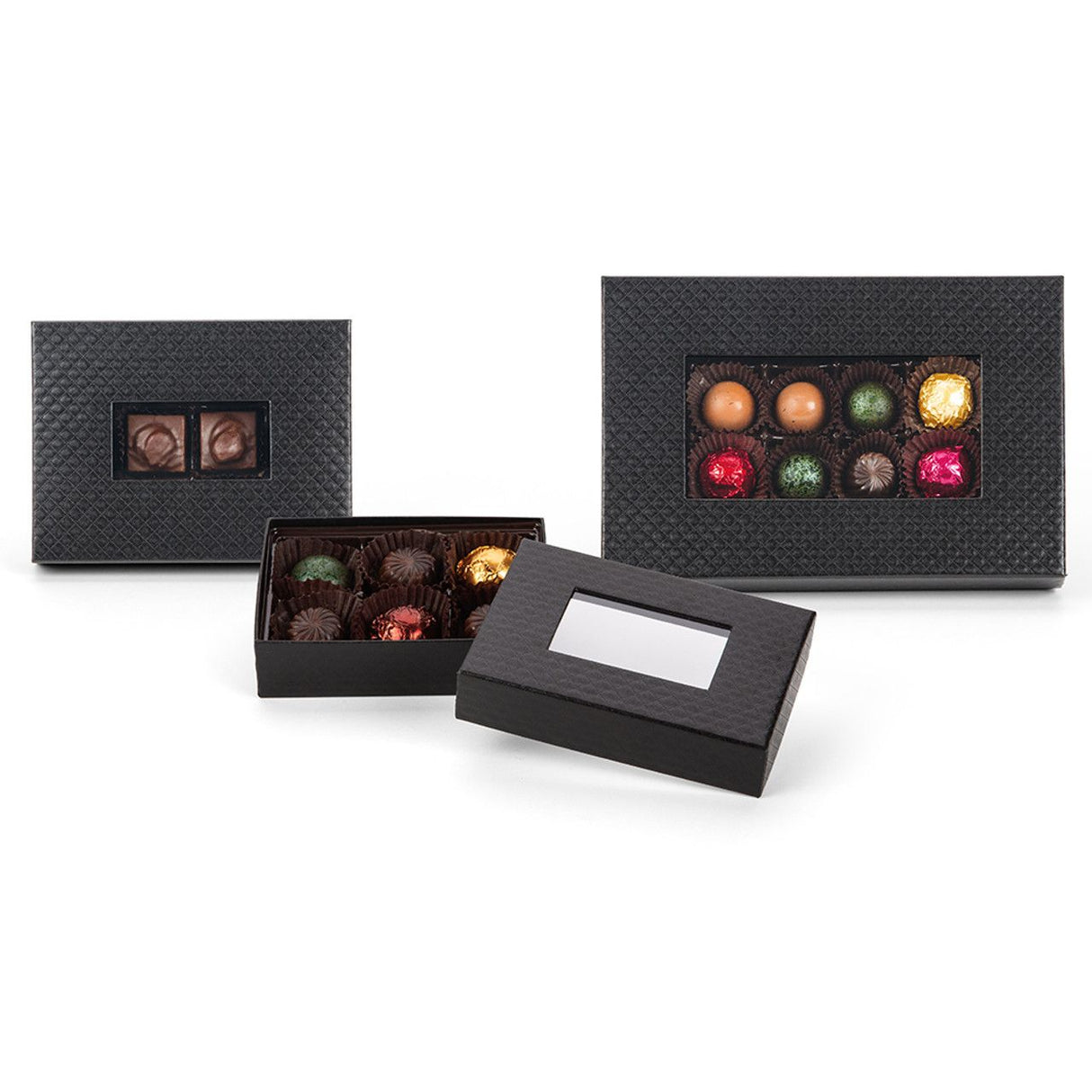 Quilted Black - Window - Set Up Candy Box - (24 Pc.) 9-1/2 x 6-3/8 x 1-3/16"