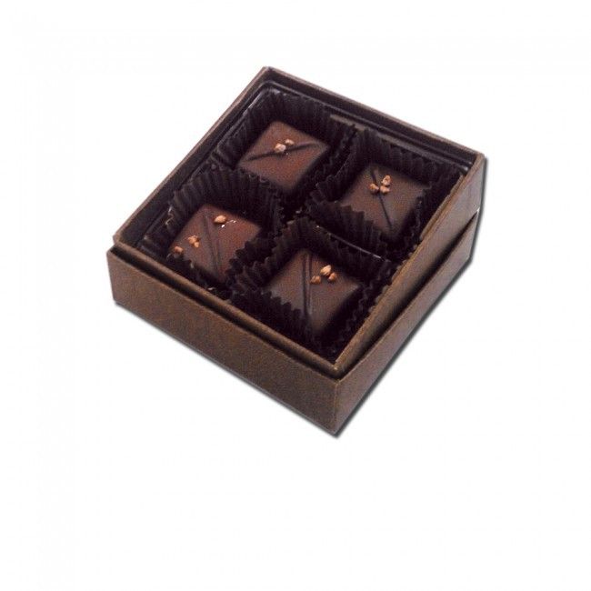 Brown Leather - Square Set Up Candy Box - (4 Pc.) 3-1/4 x 3-1/4 x 1-3/16" - Square
