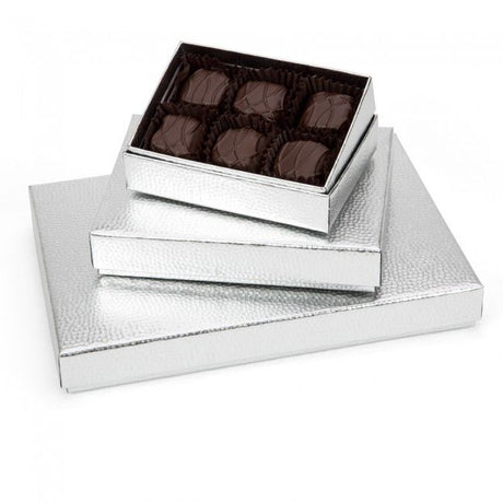 Silver Hammered Metal - Rectangle Set Up Candy Box - (6 Pc.) 4-3/4 x 3-1/4 x 1-3/16"