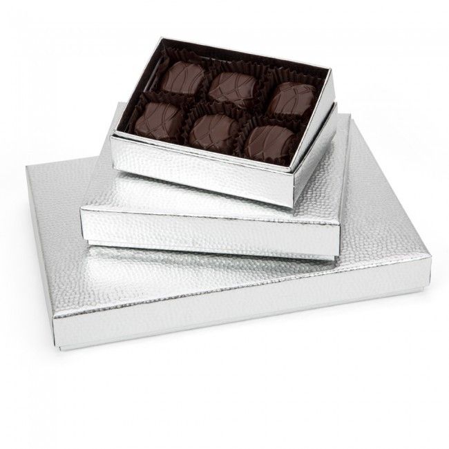 Silver Hammered Metal - Rectangle Set Up Candy Box - 6-3/8 x 4-3/4 x 1-3/16"