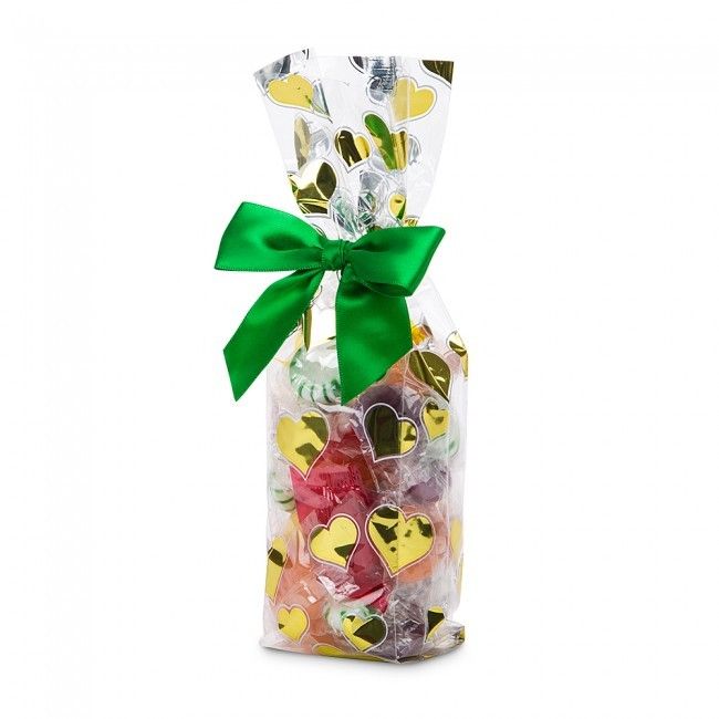 Outlined Hearts - Gold - Stand Up Candy Bag - (1/2 lb) 2-1/4 x 1-7/8 x 9-1/2"