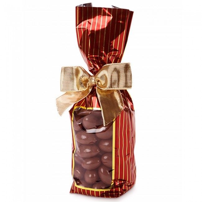 Red and Gold Striped Window - Stand Up Candy Bag - (1/2 lb) 2-1/4 x 1-7/8 x 9-1/2"