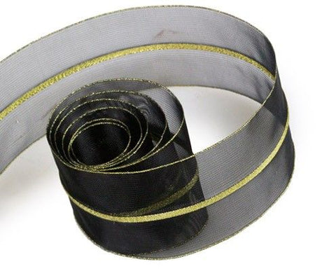 Black / Gold - Chandelle Ribbon - 1-1/2" x 25 Yards