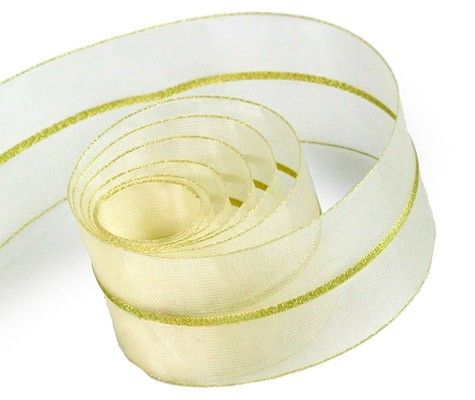 Ivory / Gold - Chandelle Ribbon - 1-1/2" x 25 Yards