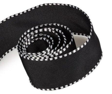 Black Taffeta w/ White - Checker Edge Ribbon - 1-1/2" x 50 Yards