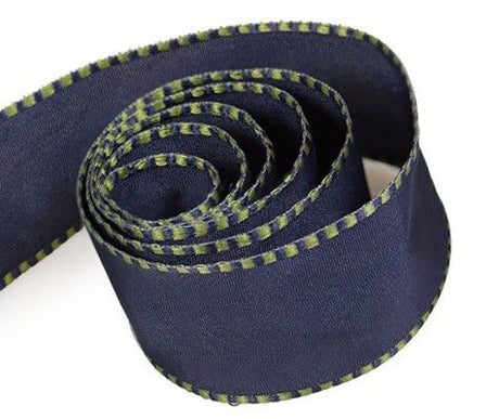 Navy Taffeta w/ Moss - Checker Edge Ribbon - 1-1/2" x 50 Yards