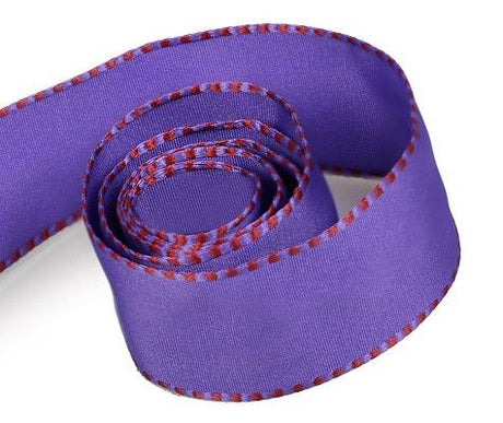 Regal Purple Taffeta w/ Sangria - Checker Edge Ribbon - 1-1/2" x 50 Yards
