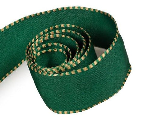 Forest Green Taffeta w/ Hazel Nut - Checker Edge Ribbon - 1-1/2" x 50 Yards