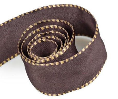 Sepia Brown Taffeta w/ Hazel Nut - Checker Edge Ribbon - 1-1/2" x 50 Yards