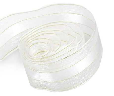 White / Gold - Chic Sheer Ribbon - 1-1/2" x 50 Yards