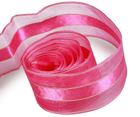 Hot Pink / Gold - Chic Sheer Ribbon - 1-1/2" x 50 Yards