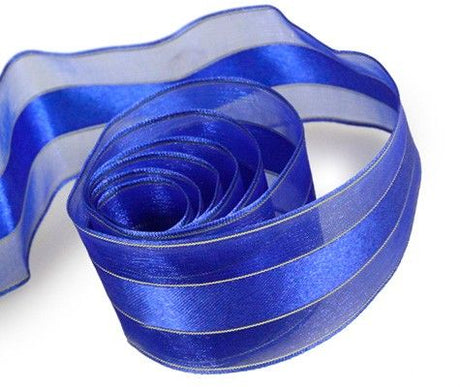 Royal Blue / Gold - Chic Sheer Ribbon - 1-1/2" x 50 Yards